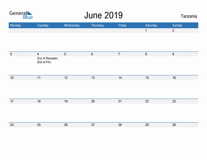 Fillable June 2019 Calendar