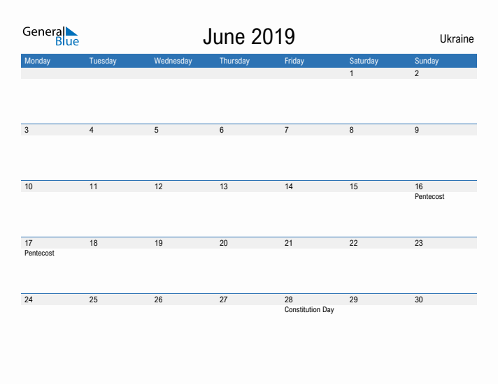 Fillable June 2019 Calendar