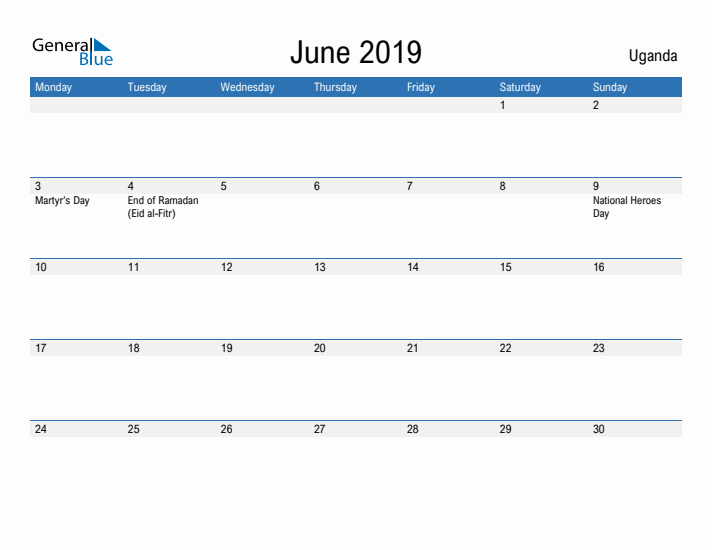 Fillable June 2019 Calendar