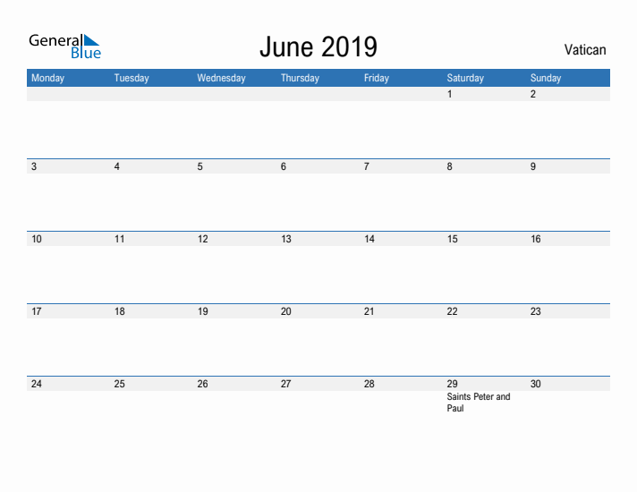 Fillable June 2019 Calendar