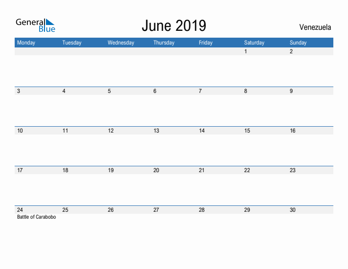 Fillable June 2019 Calendar