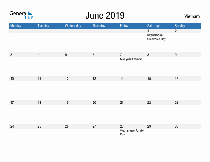 Fillable June 2019 Calendar