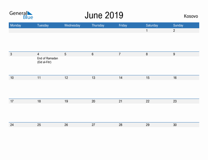 Fillable June 2019 Calendar