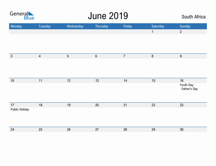 Fillable June 2019 Calendar