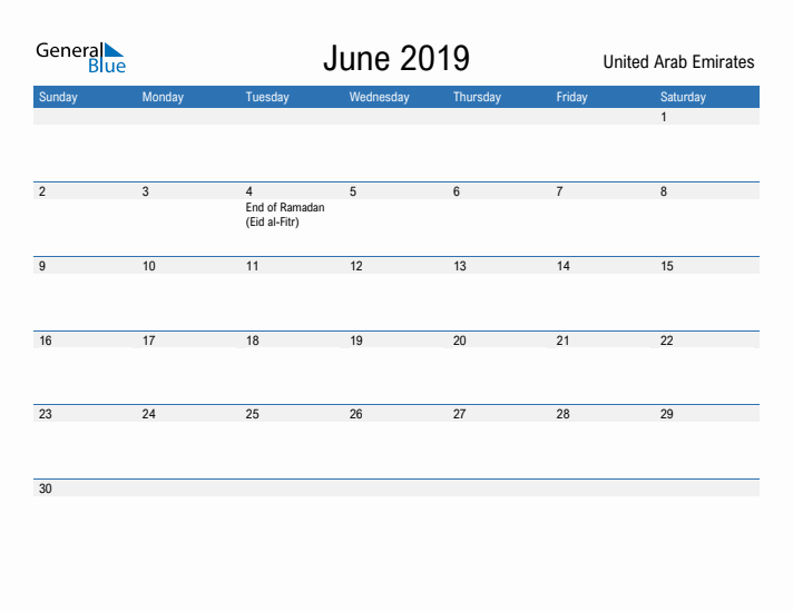 Fillable June 2019 Calendar