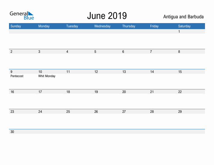 Fillable June 2019 Calendar