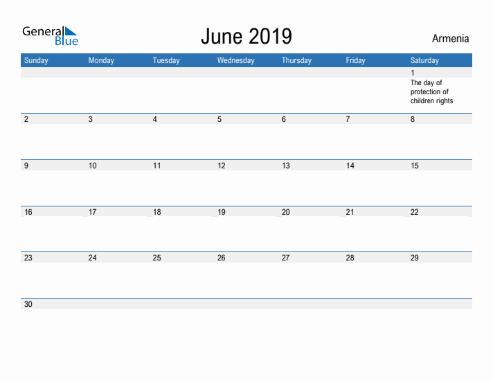 Fillable June 2019 Calendar