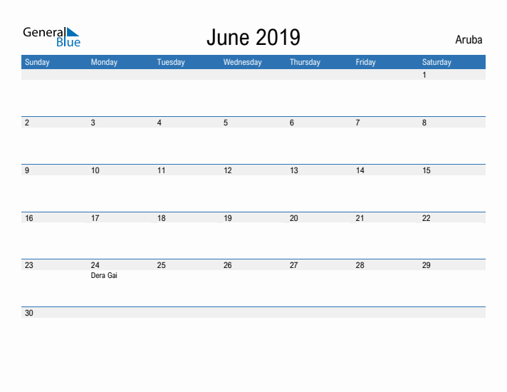 Fillable June 2019 Calendar