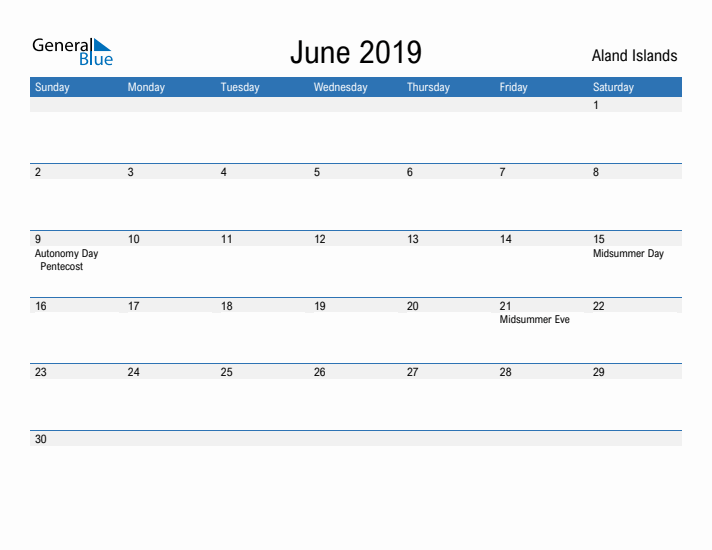 Fillable June 2019 Calendar