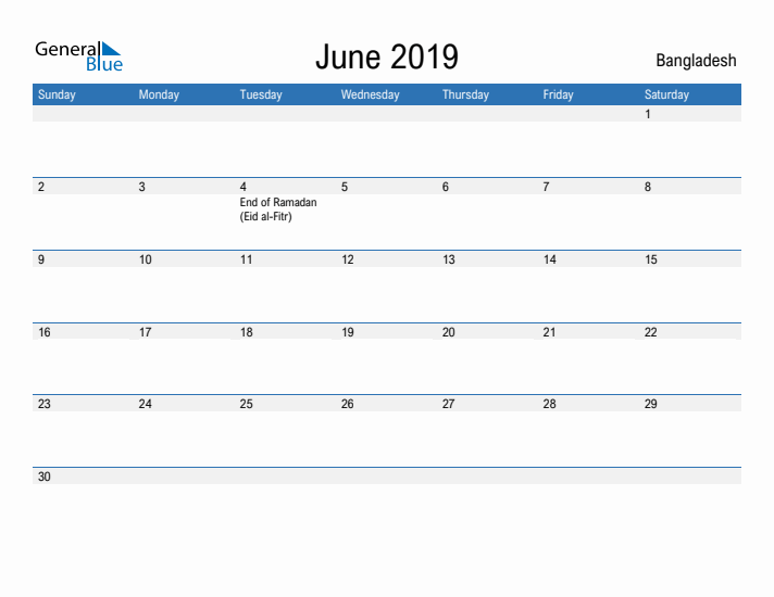 Fillable June 2019 Calendar