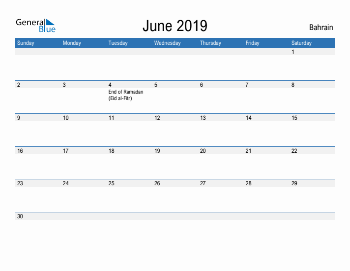 Fillable June 2019 Calendar