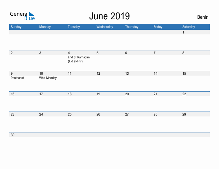 Fillable June 2019 Calendar