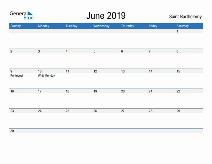 Fillable June 2019 Calendar