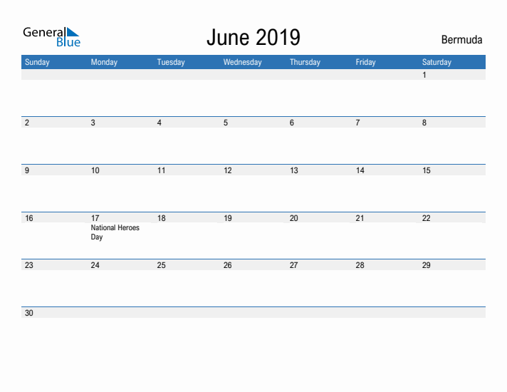 Fillable June 2019 Calendar