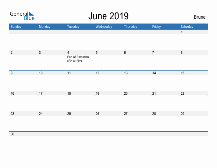 Fillable June 2019 Calendar