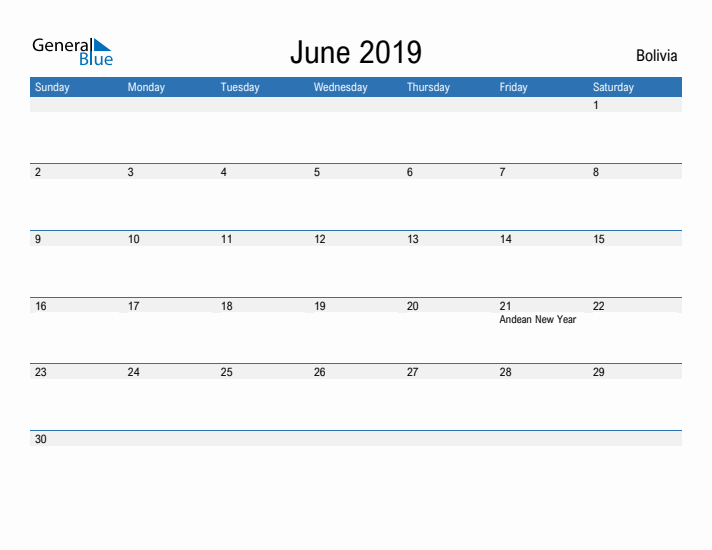 Fillable June 2019 Calendar