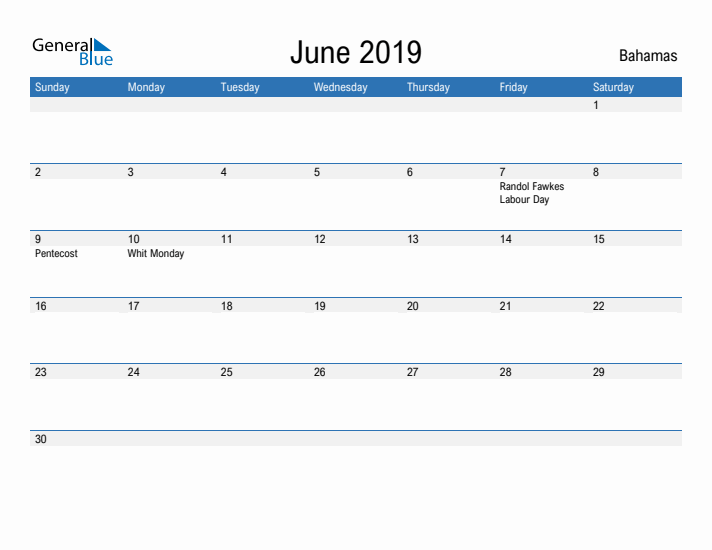 Fillable June 2019 Calendar