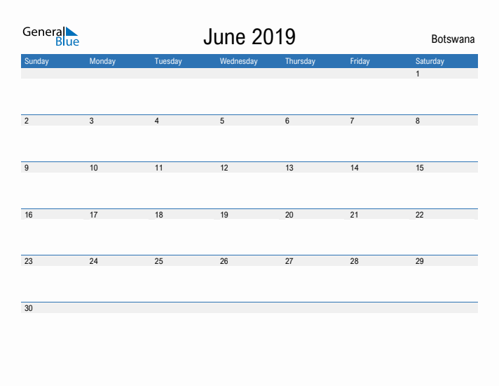 Fillable June 2019 Calendar