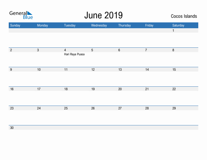 Fillable June 2019 Calendar