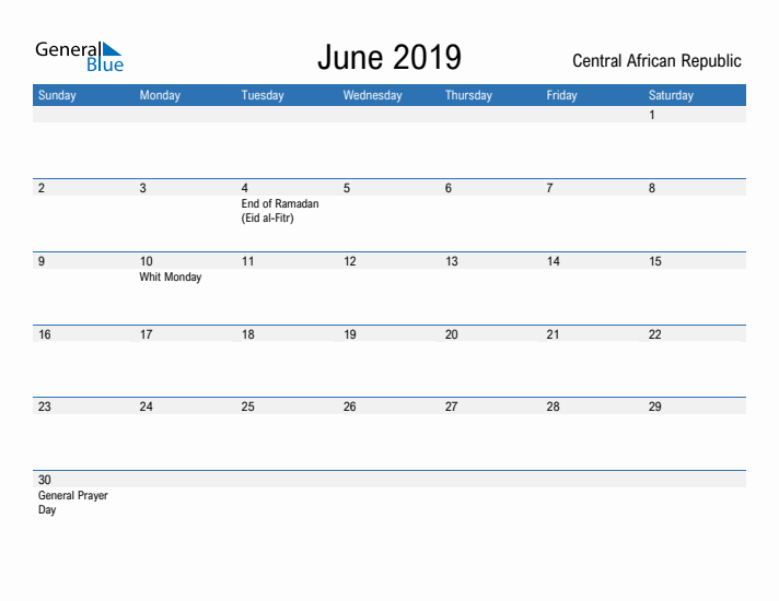 Fillable June 2019 Calendar