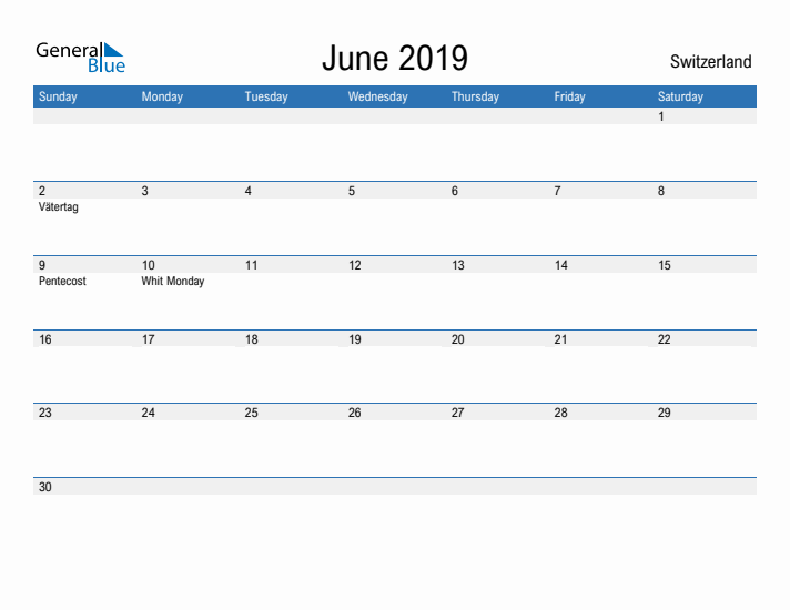 Fillable June 2019 Calendar