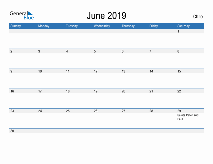 Fillable June 2019 Calendar