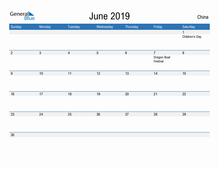 Fillable June 2019 Calendar