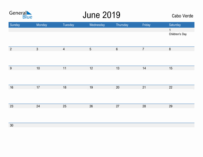 Fillable June 2019 Calendar