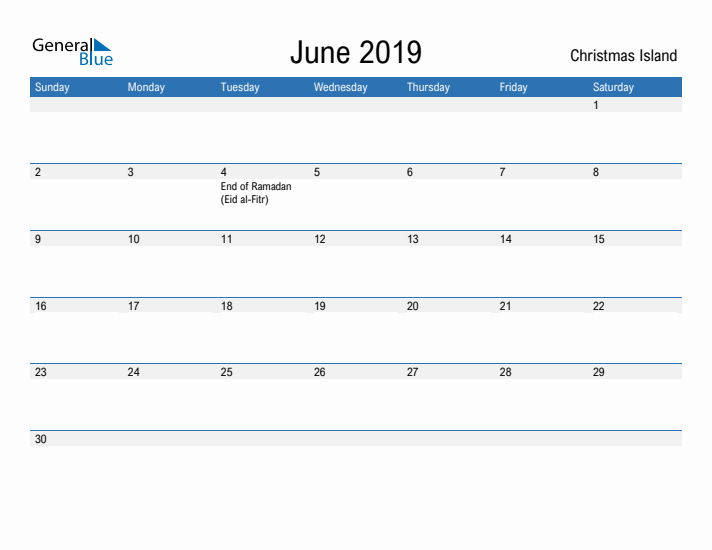 Fillable June 2019 Calendar