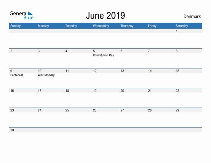 Fillable June 2019 Calendar