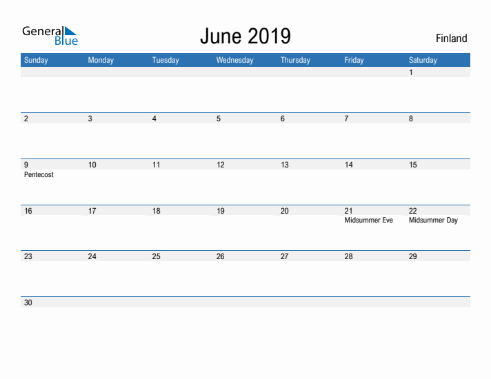 Fillable June 2019 Calendar