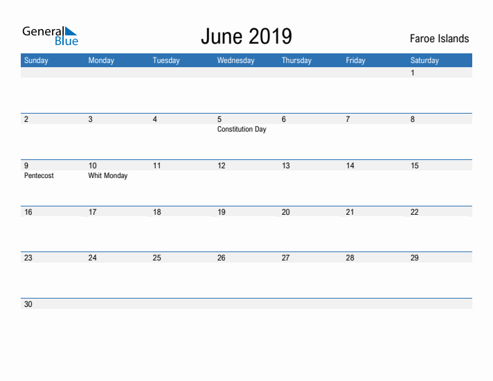 Fillable June 2019 Calendar