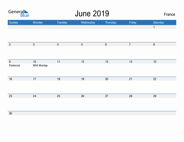 Fillable June 2019 Calendar