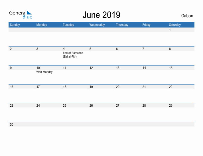 Fillable June 2019 Calendar