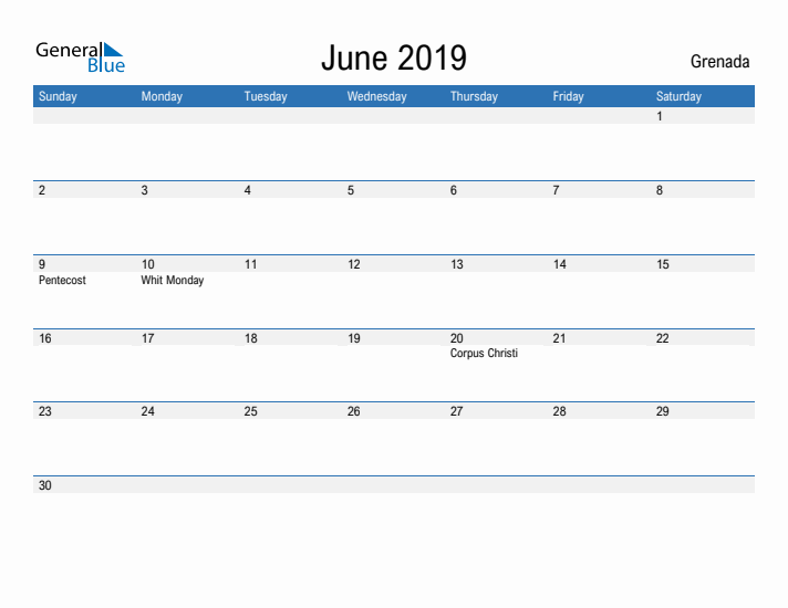 Fillable June 2019 Calendar