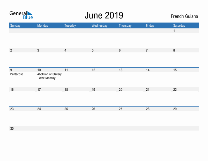 Fillable June 2019 Calendar