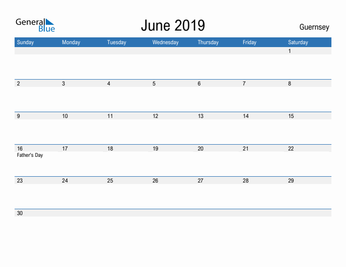 Fillable June 2019 Calendar