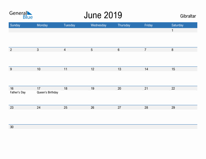 Fillable June 2019 Calendar