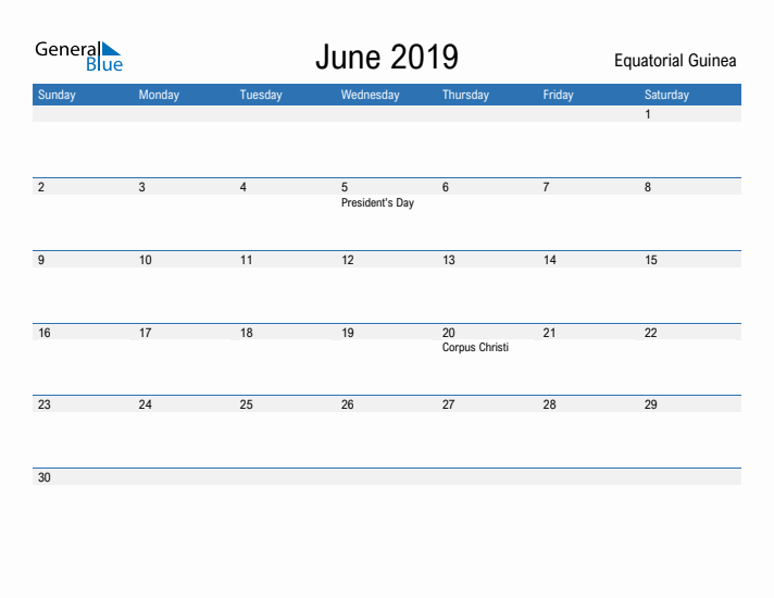 Fillable June 2019 Calendar