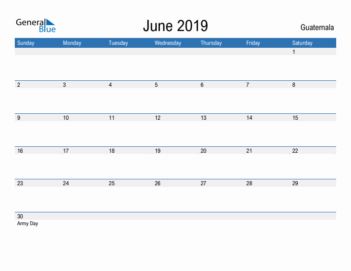 Fillable June 2019 Calendar