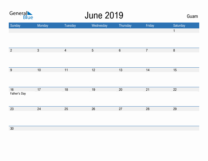 Fillable June 2019 Calendar