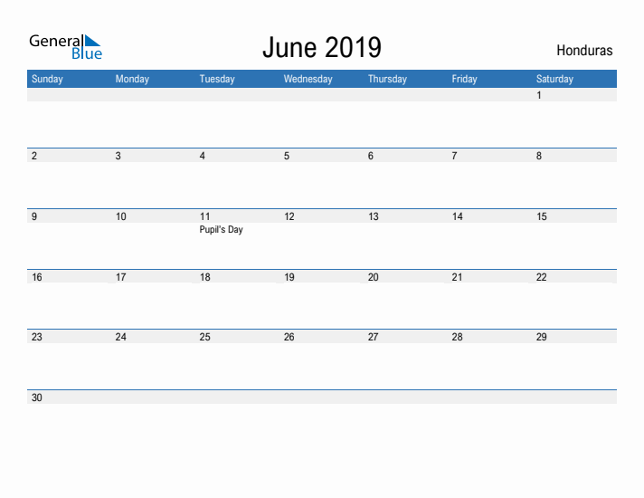 Fillable June 2019 Calendar