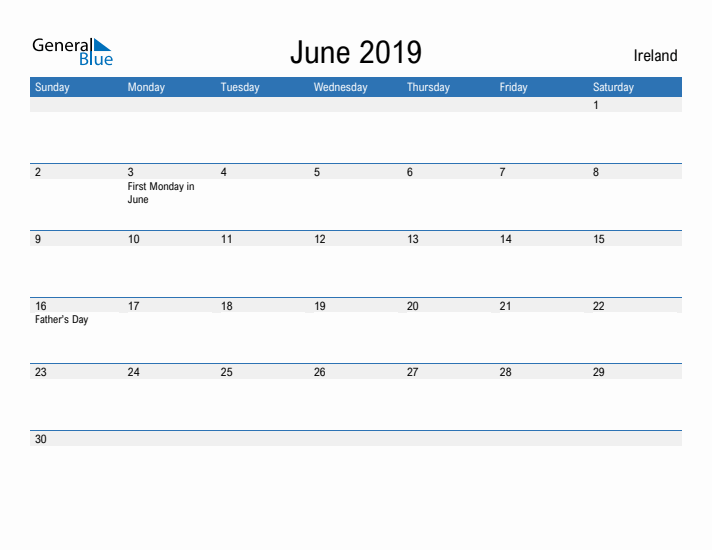 Fillable June 2019 Calendar