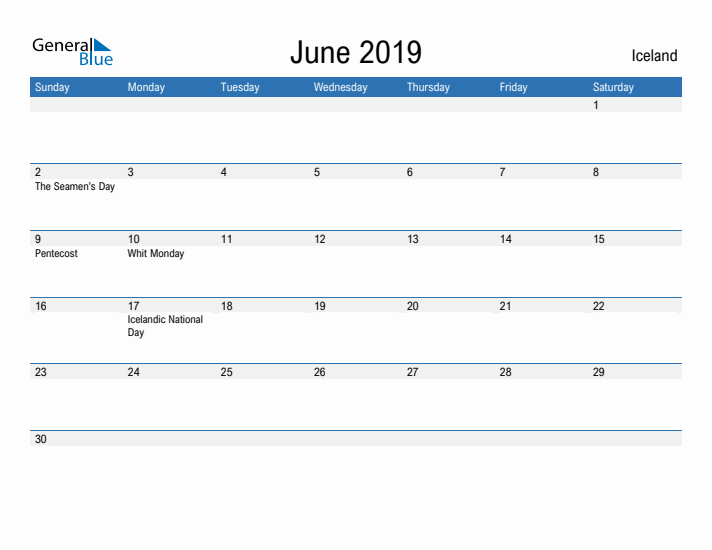 Fillable June 2019 Calendar