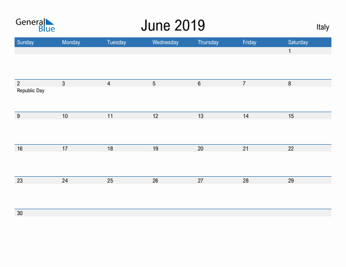 Fillable June 2019 Calendar