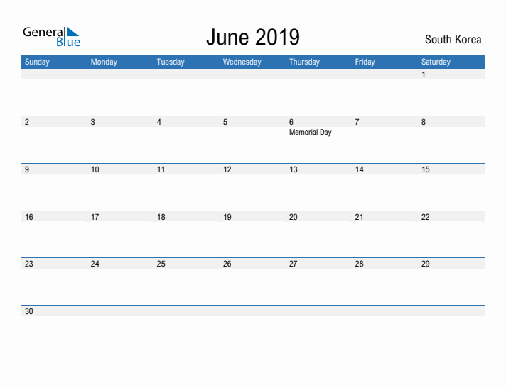 Fillable June 2019 Calendar