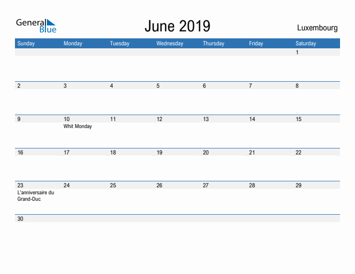 Fillable June 2019 Calendar