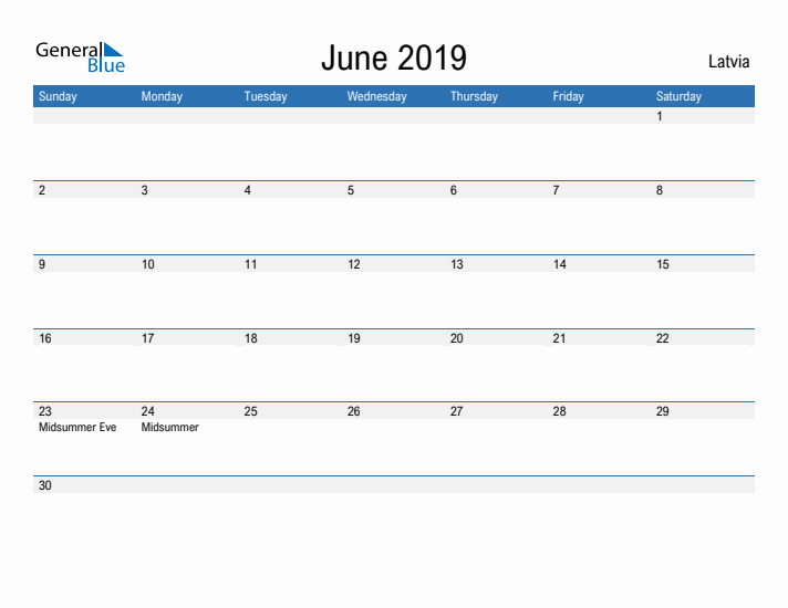 Fillable June 2019 Calendar