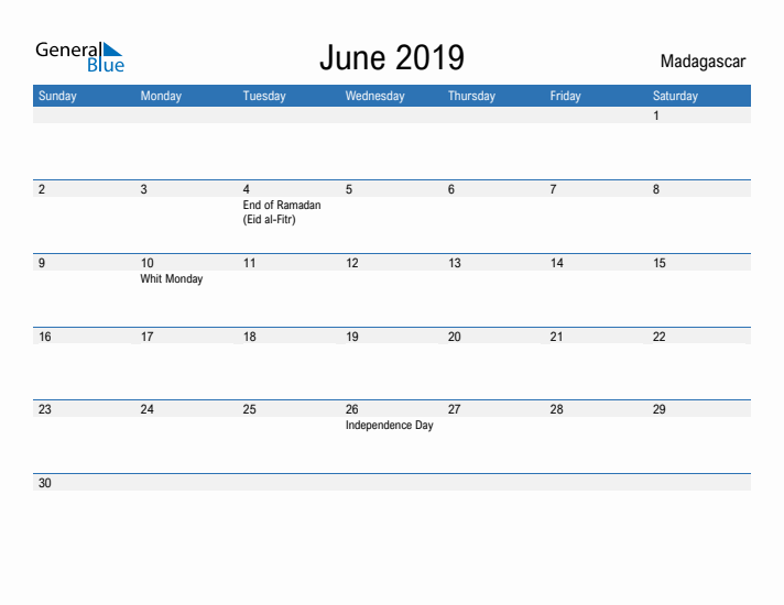 Fillable June 2019 Calendar