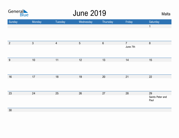 Fillable June 2019 Calendar